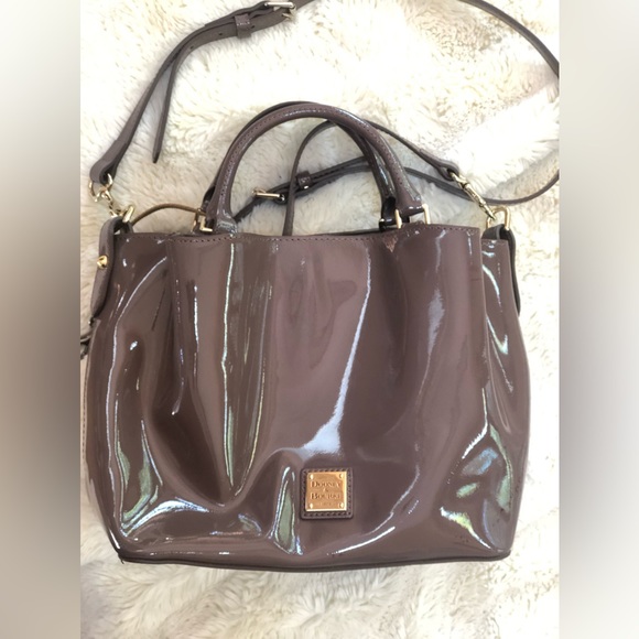 Dooney & Bourke Patent Leather Small Brenna Satchel Dark Brown Strap - Picture 6 of 15